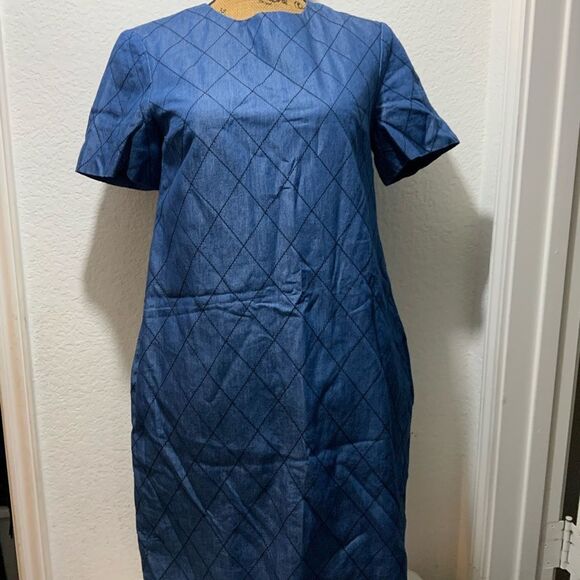 Kate Spade Chambray Quilted Shift Dress | Blue | Size 2 - Picture 2 of 9